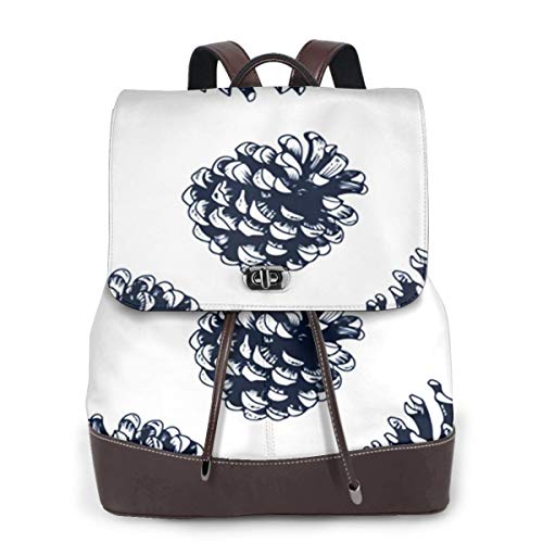SGSKJ Mochila de Cuero Mujer Bolso Pine Cones Botanical Xmas Pinecones Estudiante Casual Bolsa La Universidad Bolsa de Viaje de Cuero Mochila Mujer