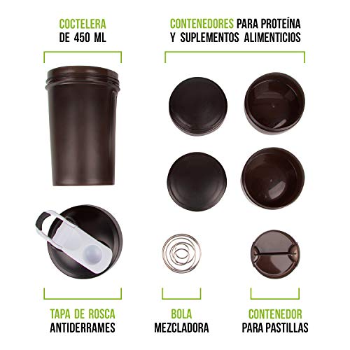 Shaker Gym Bottle | Coctelera para batidos de proteínas con doble compartimento | Sport Protein Mixer Cup sin BPA | Botella mezcladora para gimnasio de boca ancha y con anilla para colgar