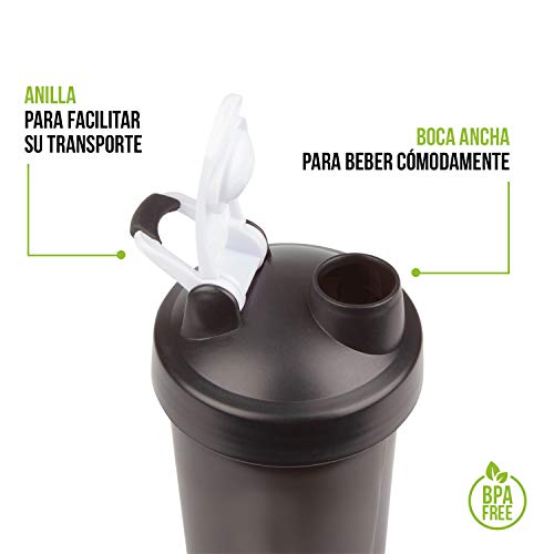 Shaker Gym Bottle | Coctelera para batidos de proteínas con doble compartimento | Sport Protein Mixer Cup sin BPA | Botella mezcladora para gimnasio de boca ancha y con anilla para colgar