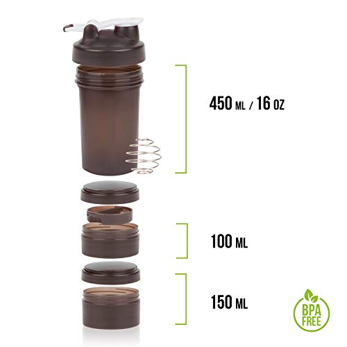 Shaker Gym Bottle | Coctelera para batidos de proteínas con doble compartimento | Sport Protein Mixer Cup sin BPA | Botella mezcladora para gimnasio de boca ancha y con anilla para colgar