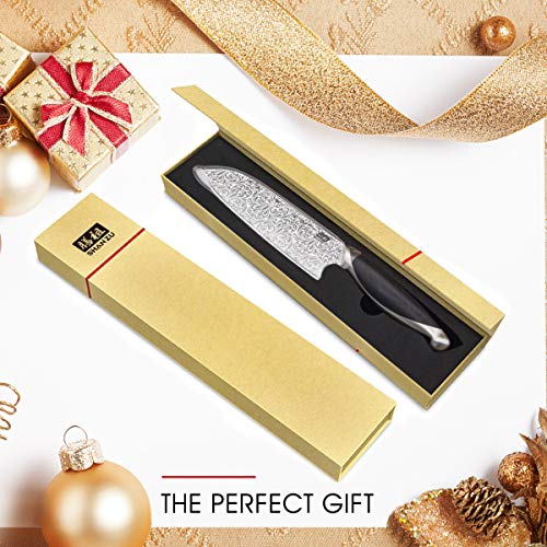 SHAN ZU Cuchillo de Cocina, Cuchillo Santoku Japonés de 18 cm, Cuchillo de Cocinero con Mango Ergonómico de Madera, Hoja de Acero Inoxidable Alemán Súper afilada, Adecuada para Cortar Carne y Verduras