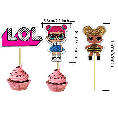 SHANFAA 20 Piezas Doble Cara Decoración de la Tarta de cumpleaños de LOL, Cupcake Topper,Decoración Linda de la Torta de la Fiesta de cumpleaños del Personaje de Dibujos Animados (10 Estilos)