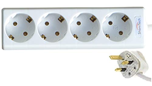 ShaniTech - Adaptador de Viaje de Europa a Reino Unido (4 vías, 2 m), Color Blanco