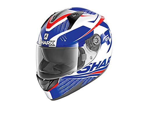 Shark RIDILL 1.2 STRATOM WBR - Casco de Moto (Talla L), Color Blanco y Azul y Rojo