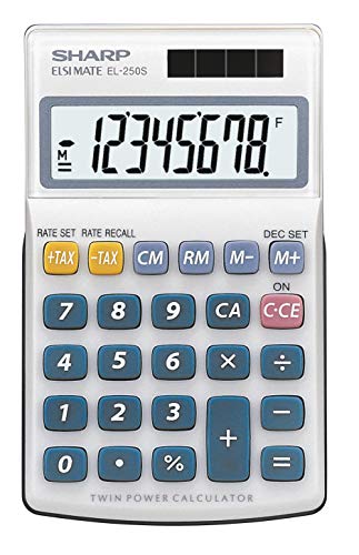 Sharp EL-250S Bolsillo - Calculadora (Bolsillo, Calculadora básica, 8 dígitos, Solar, Plata)