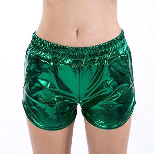 SHOBDW Mujeres de Moda elásticos de Cintura Alta Yoga Pantalones Deportivos Sexy Pantalones Cortos Delgados Brillantes Pantalones metálicos Polainas (M, Q-Verde)