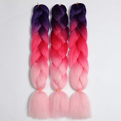 ShowJarlly Jombo trenzado pelo sintético 100 G/PC 24"Largo Kanekalon africana mechones extensiones de pelo 3PCS/LOT (C25#Purple/Peach/Light Pink)