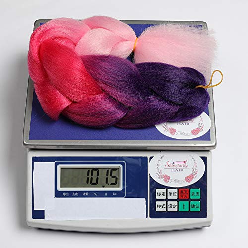 ShowJarlly Jombo trenzado pelo sintético 100 G/PC 24"Largo Kanekalon africana mechones extensiones de pelo 3PCS/LOT (C25#Purple/Peach/Light Pink)