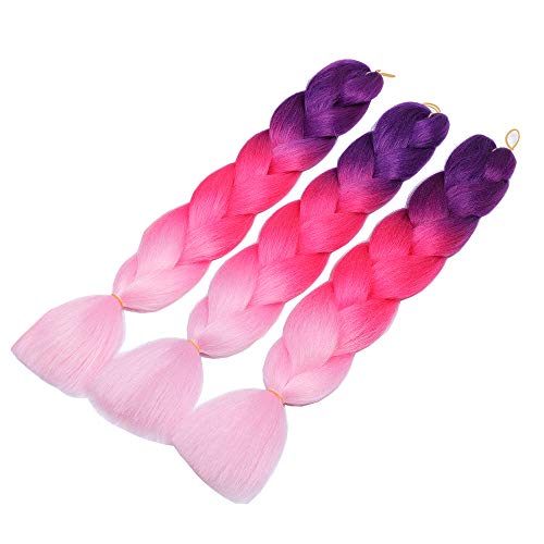 ShowJarlly Jombo trenzado pelo sintético 100 G/PC 24"Largo Kanekalon africana mechones extensiones de pelo 3PCS/LOT (C25#Purple/Peach/Light Pink)