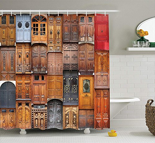 SHUHUI - Cortina de Ducha de Estilo rústico con diseño de Puertas de Valencia España, Diario, residencia mediterránea Entre la Ciudad Antigua y el baño, Color Marfil y Gris