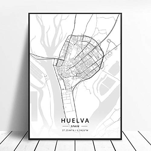 shuimanjinshan Huelva Un Coruña Valladolid Alicante Badajoz Mostoles España Mapa Póster 50X70Cm No Frame W-442