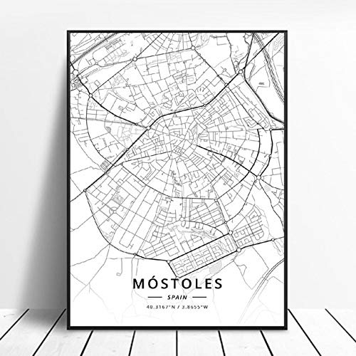 shuimanjinshan Huelva Un Coruña Valladolid Alicante Badajoz Mostoles España Mapa Póster 50X70Cm No Frame W-443