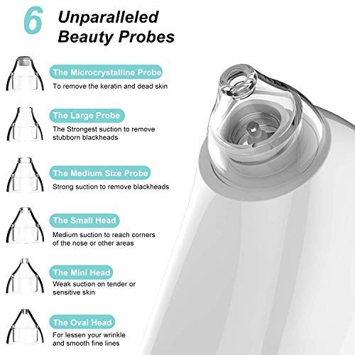 Sichen Limpiador de Poros Succionador de Puntos Negros Limpiador Facial Blackhead Remover Extractor Puntos Negros USB Recargable con Pantalla LED 3 modos / 6 sondas / 9 succión ajustable
