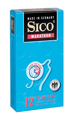 SICO Marathon condones - recubrimiento de benzocaína para relaciones sexuales prolongadas -látex de caucho natural - embalado individualmente en una caja - 3 piezas - Made in Germany