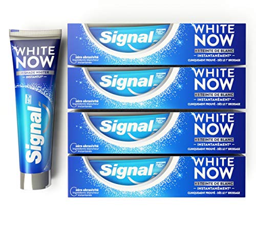 Signal White Now Dentifrice Blancheur 1 Teinte de Blanc en plus Instantanément Formule cliniquement prouvée (Lot de 4x75ml)
