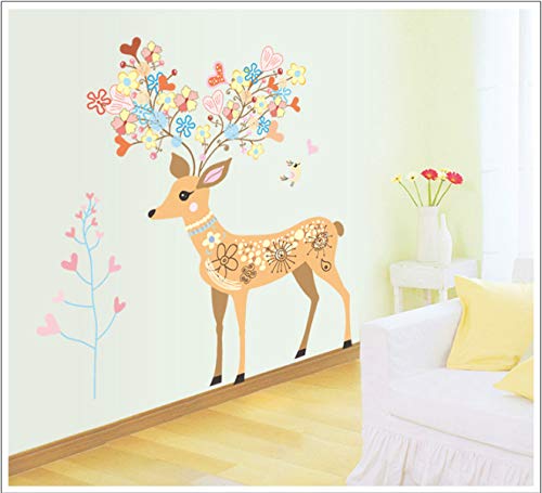 Sika deer niños sala de kindergarten dibujos animados fondo decorativo impermeable pegatinas de pared 97 * 100 cm
