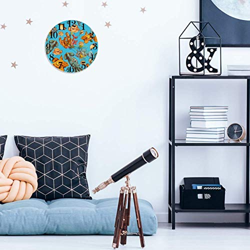 Silencioso reloj de pared redondo colgante reloj de peces de mar, color no hace tickets decoración del hogar para cocina, dormitorio, sala de estar, funciona con pilas 10 pulgadas