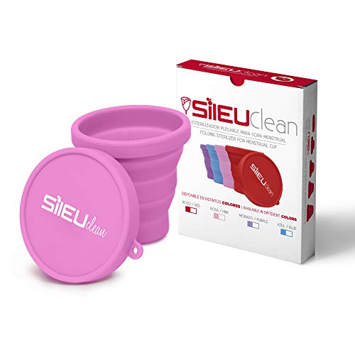 Sileu Esterilizador Plegable de Silicona con Tapa Reutilizable para Esterilizar la Copa Menstrual en el Microondas - Color Rosa