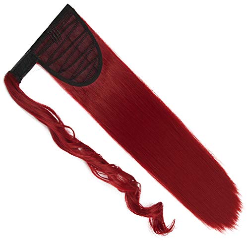 Silk-co Coleta Postiza de Pelo Sintético Liso con Clips Extensiones Cola de caballo Recto Largo postizo Cola de Caballo Extensiones Envolventes #Rojo Oscuro (65cm,100g)