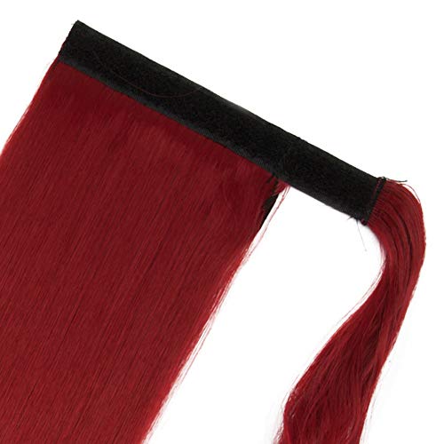 Silk-co Coleta Postiza de Pelo Sintético Liso con Clips Extensiones Cola de caballo Recto Largo postizo Cola de Caballo Extensiones Envolventes #Rojo Oscuro (65cm,100g)