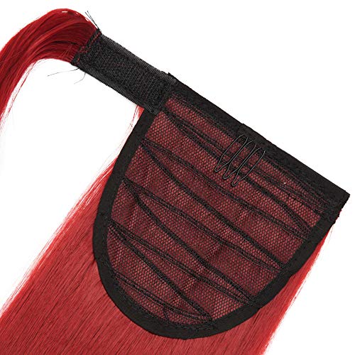 Silk-co Coleta Postiza de Pelo Sintético Liso con Clips Extensiones Cola de caballo Recto Largo postizo Cola de Caballo Extensiones Envolventes #Rojo Oscuro (65cm,100g)