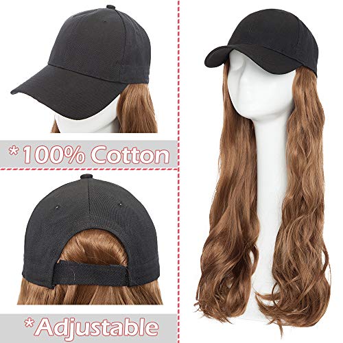 Silk-co Extensiones de Cabello Sin Clip Pelo Sintético Se Ve Natural Invisibles Baseball Cap Hat Postizos Pelucas para Mujer Rizada Ondulada #Marrón Claro (40cm,290g)