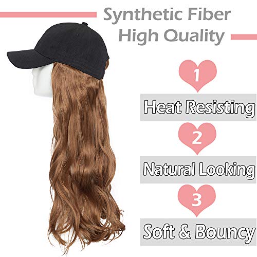 Silk-co Extensiones de Cabello Sin Clip Pelo Sintético Se Ve Natural Invisibles Baseball Cap Hat Postizos Pelucas para Mujer Rizada Ondulada #Marrón Claro (40cm,290g)