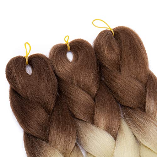 Silk-co Extensiones de Pelo Sintético para Trenzas Africanas Braiding Hair Cabello Se Ve Natural Braiding Twist Crochet Hair 1Pieza #Marrón-Beige (60cm,100g)