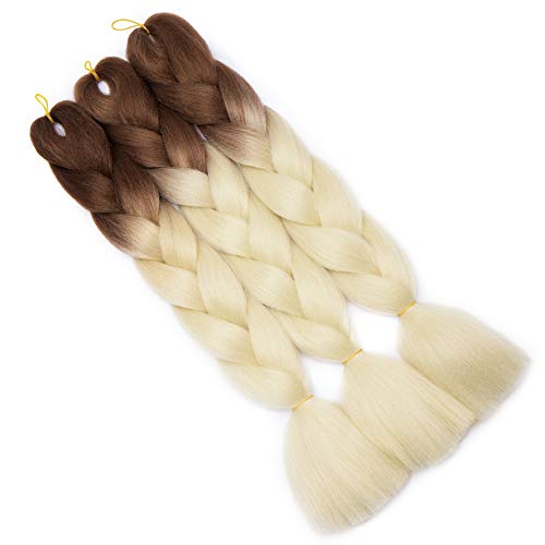 Silk-co Extensiones de Pelo Sintético para Trenzas Africanas Braiding Hair Cabello Se Ve Natural Braiding Twist Crochet Hair 1Pieza #Marrón-Beige (60cm,100g)
