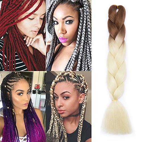 Silk-co Extensiones de Pelo Sintético para Trenzas Africanas Braiding Hair Cabello Se Ve Natural Braiding Twist Crochet Hair 1Pieza #Marrón-Beige (60cm,100g)