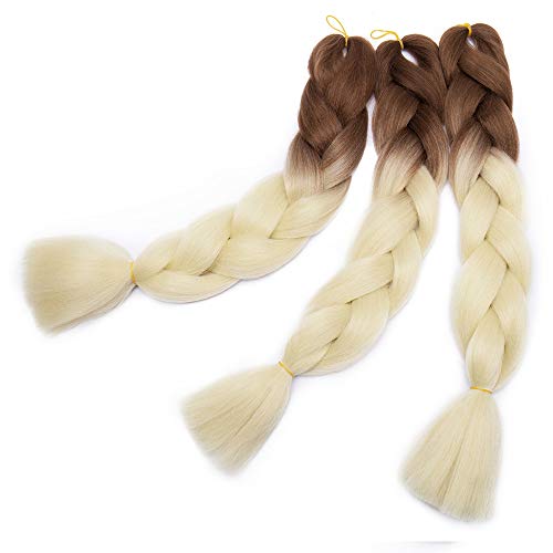 Silk-co Extensiones de Pelo Sintético para Trenzas Africanas Braiding Hair Cabello Se Ve Natural Braiding Twist Crochet Hair 1Pieza #Marrón-Beige (60cm,100g)