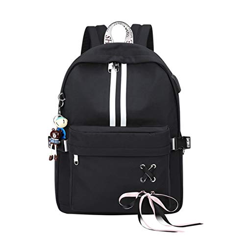 Silver Tulip Mochila para portátil Universidad Hombros Niños Escuela Bolsas de Libros Mochila para niñas (Negro, Grande con Puerto USB)