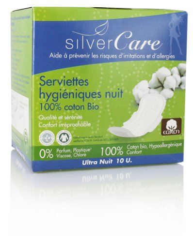 SilverCare Protection Ultra Fine - Compresas noche (100% algodón orgánico, 10 unidades)