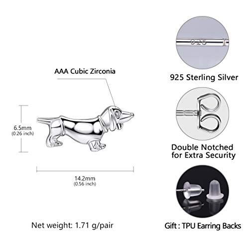 SILVERCUTE Pendientes Mujer 925 Plata de Dachshund Perro Tejón Estilo Simple Minimalista Regalos Navidad Viene en Caja de Regalo de Joyería, Prueba de SGS aprobada