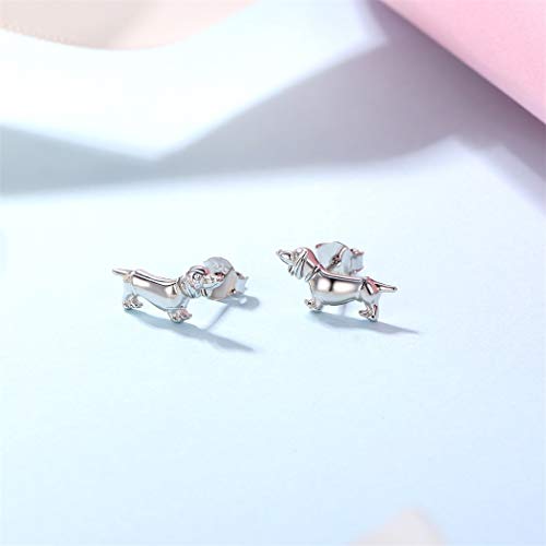 SILVERCUTE Pendientes Mujer 925 Plata de Dachshund Perro Tejón Estilo Simple Minimalista Regalos Navidad Viene en Caja de Regalo de Joyería, Prueba de SGS aprobada