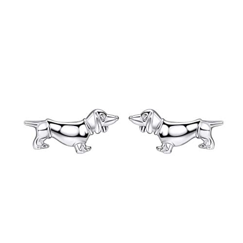 SILVERCUTE Pendientes Mujer 925 Plata de Dachshund Perro Tejón Estilo Simple Minimalista Regalos Navidad Viene en Caja de Regalo de Joyería, Prueba de SGS aprobada