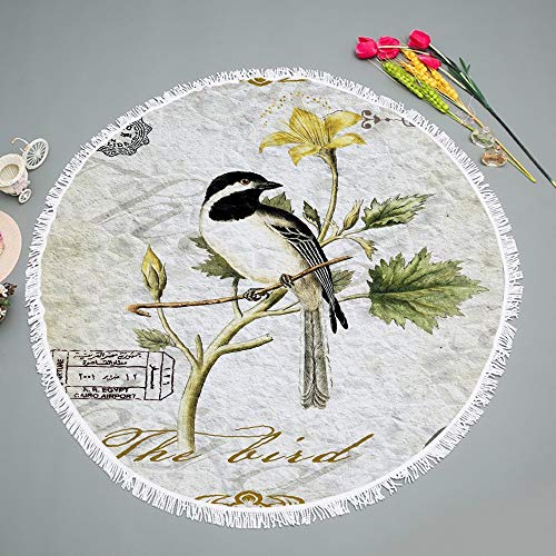 Simmia Home Toalla de Playa Redondo Tapiz de Pared Multi-Funcional para Yoga, Gimnasio, Baño, Picnic, Decoración, Viaje,Toalla de Playa Redonda con Forma de pájaro con Forma de Flor, 150 cm con Borla