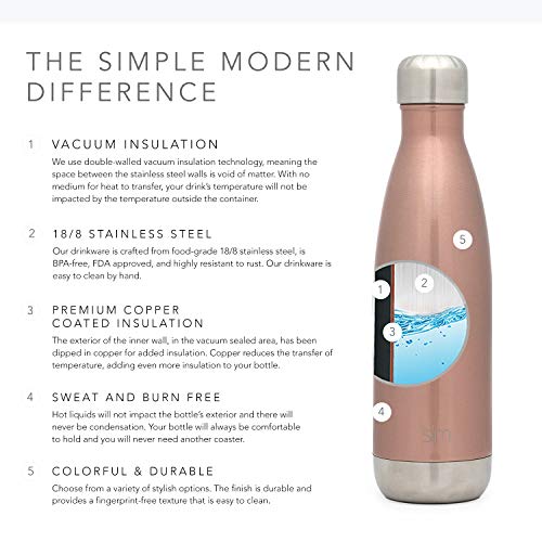 Simple Modern Wave 750ml Termo Botella Agua Acero Inoxidable, Botella Termica Mantiene el Frio por 28 Horas Aislada al Vacío Doble Pared para Deporte café o Viaje -Oro Rosa
