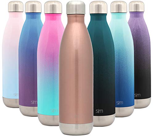 Simple Modern Wave 750ml Termo Botella Agua Acero Inoxidable, Botella Termica Mantiene el Frio por 28 Horas Aislada al Vacío Doble Pared para Deporte café o Viaje -Oro Rosa