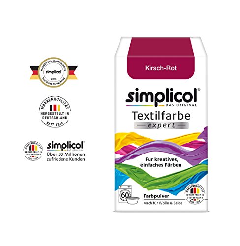 Simplicol Expert Fabric Dye Tinte de Coloración para Textiles: Lavado a Mano o Lavadora - Tiñe y Restaura Sus Telas y Ropa - Rojo Cereza