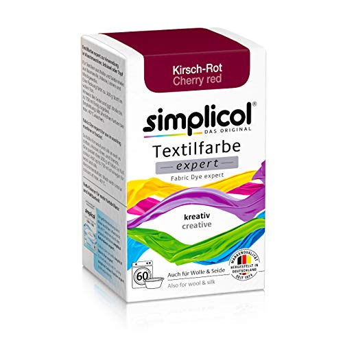 Simplicol Expert Fabric Dye Tinte de Coloración para Textiles: Lavado a Mano o Lavadora - Tiñe y Restaura Sus Telas y Ropa - Rojo Cereza