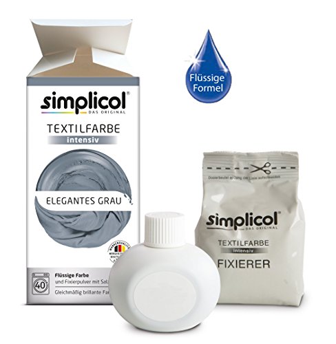 Simplicol Kit de Tinte Textile Dye Intensive Gris: Colorante para Teñir Ropa, Tejidos y Telas Lavadora, Contiene Fijador para Colorante Líquido, Anti Alérgeno, No Destiñe, Seguro para su Lavadora