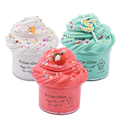 SIMUER Paquete de 3 Paquetes de Manteca de Limo y encantos, Limo de Nube perfumada, Limo de Fruta de Lichi, Limo de piruleta, Limo de Caramelo Azul y Limo de Helado Blanco