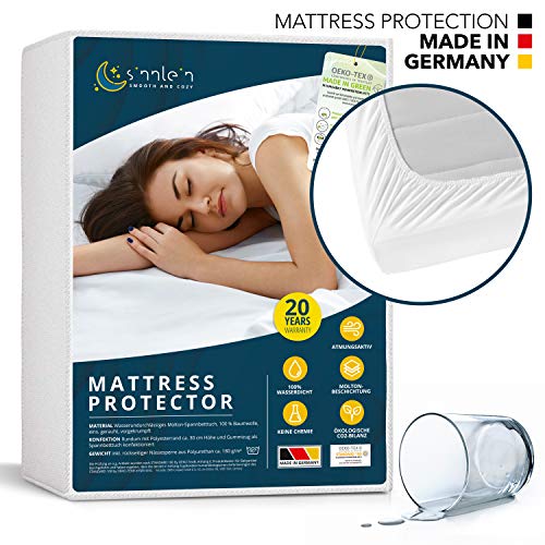 sinnlein® Protector de Colchón Impermeable 90 x 190/200 cm | Funda Transpirable Hipoalergénica | Cubrecolchón Higiénico Anti-Ácaros | Garantía de 20 Años – Sello de Calidad Oeko-Tex®