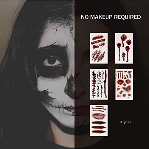 siphly Halloween Temporal Zombie Scars Tatuajes Pegatinas para Mujeres Hombres Tatuaje Falso Arte Corporal Papel Impermeable para Adultos (10PCS)
