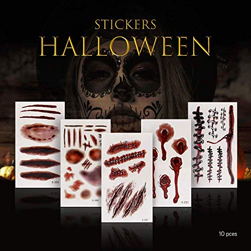 siphly Halloween Temporal Zombie Scars Tatuajes Pegatinas para Mujeres Hombres Tatuaje Falso Arte Corporal Papel Impermeable para Adultos (10PCS)