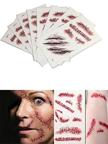 siphly Halloween Temporal Zombie Scars Tatuajes Pegatinas para Mujeres Hombres Tatuaje Falso Arte Corporal Papel Impermeable para Adultos (10PCS)