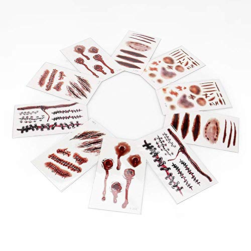 siphly Halloween Temporal Zombie Scars Tatuajes Pegatinas para Mujeres Hombres Tatuaje Falso Arte Corporal Papel Impermeable para Adultos (10PCS)