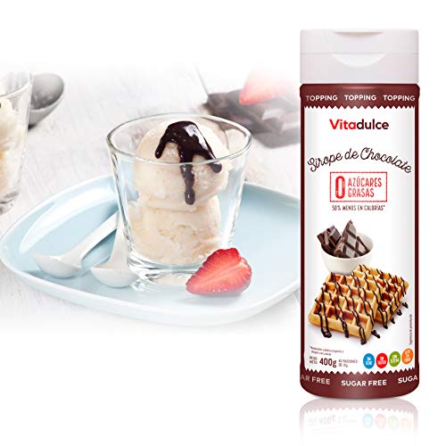 Sirope de chocolate sin azúcar, Topping de chocolate, Sirope bajo en calorías 400 gr. Pack de 3 unidades - Vitadulce