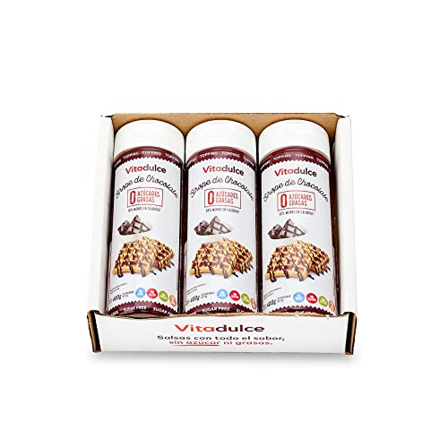 Sirope de chocolate sin azúcar, Topping de chocolate, Sirope bajo en calorías 400 gr. Pack de 3 unidades - Vitadulce